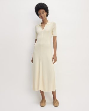 The Viscose Knit Polo Midi Dress | Beige