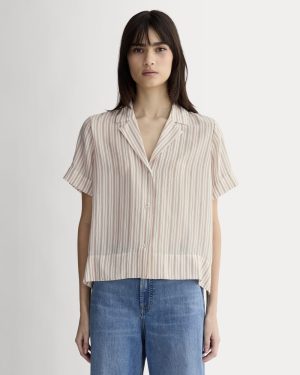 The Notch Shirt in Washable Silk | Bone / Dusky Rose
