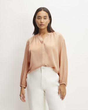 The Washable Clean Silk Shirred Blouse | Blush Pink