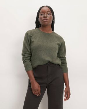 The Classic Crew in Cashmere | Heathered Army Green
