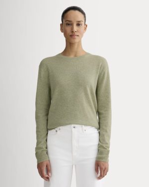 The Classic Crew in Cashmere | Light Heathered Moss