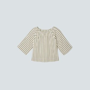 The Seersucker Gathered Tee | Nutria / Off-White