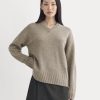 V-Neck Sweater in Extrafine Luxe Merino | Heather Soft Taupe