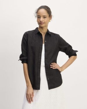 The Linen Eyelet Relaxed Shirt | Black Eyelet