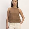 The Linen High-Neck Tank | Carob Brown