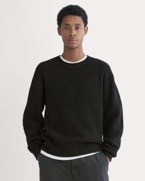 Waffle Rollneck Crew in Everyday Cotton | Black