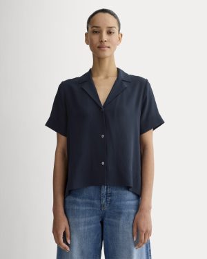 The Notch Shirt in Washable Silk | Navy
