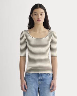 The Luxe Rib Scoop-Neck Tee | Bone / Deep Taupe