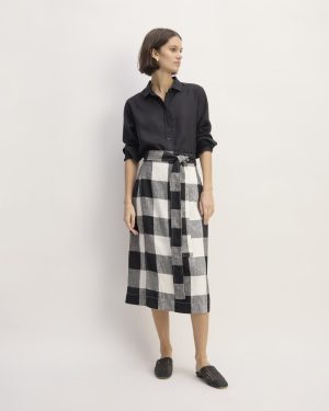 The Linen Wrap Skirt | Bone / Black Check