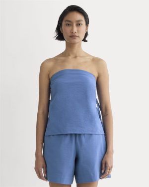 The Seersucker Tube Top | Soft Cobalt