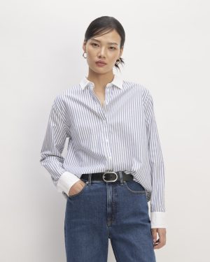 The Must-Have Shirt in Silky Cotton |  Mariner Blue / White Stripe