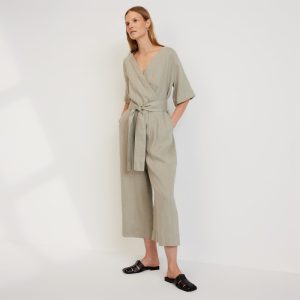 The Wrap Jumpsuit in Linen | Seagrass