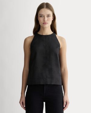 The Linen High-Neck Tank | Black