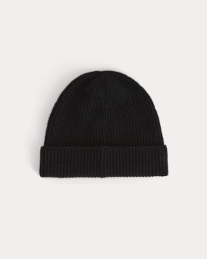 The Cashmere Ribbed Beanie | Black