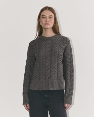 The Cable Sweater in Everyday Cotton | Heathered Charcoal