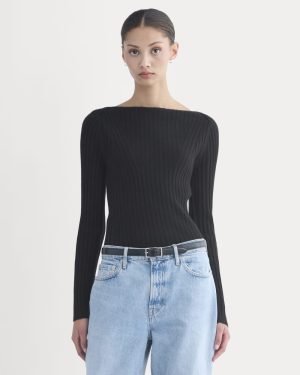 Cashmere Ribbed Boat-Neck Sweater | Black
