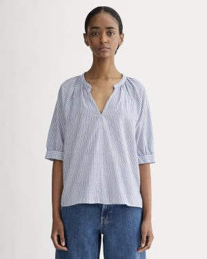 The Gauze Gathered Top | Mazarine Blue / Optic White