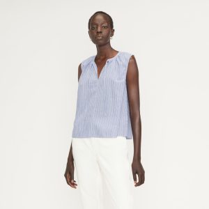 The Gathered Tie-Front Top | Mazarine Blue / Optic White