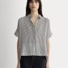 The Boxy Shirt in Washable Silk | Black Micro Stripe