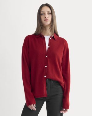 Cashmere Button-Up Shirt | Berry Red