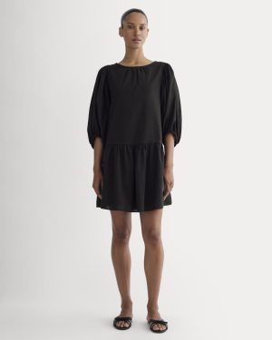 The Gauze Puff-Sleeve Mini Dress | Black