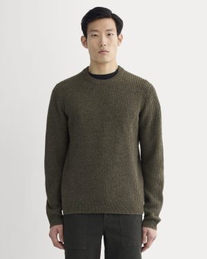 The Fisherman Crew in Wool Cashmere | Heathered Army Green