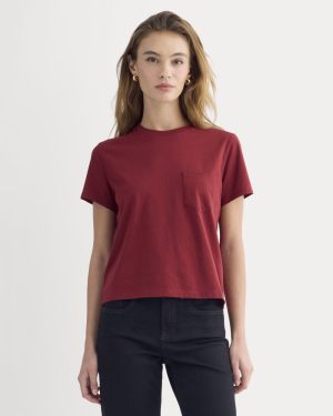 The Box-Cut Tee in Essential Cotton | Merlot | Pocket