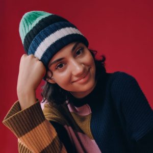 The Cashmere Beanie | Bright Navy Multi Stripe