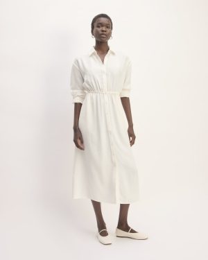 The Mini Jacquard Stripe Shirt Dress | Bone