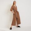 The Wrap Jumpsuit in Linen | Carob Brown