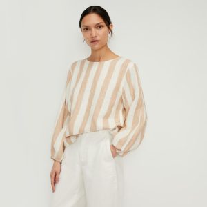 The Linen Long-Sleeve Top | Bone / Caramel