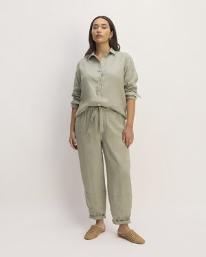 The Linen Pull-On Barrel Pant | Sage Green