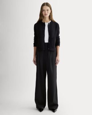 The Draper Pleated Pant in Buttersmooth | Black | 32 Inseam