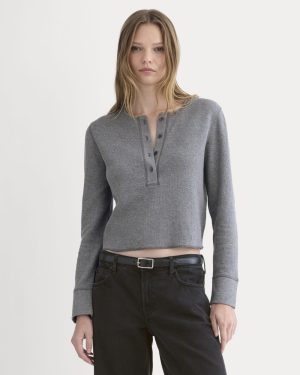 Boxy Henley in Cozy Waffle | Heathered Charcoal