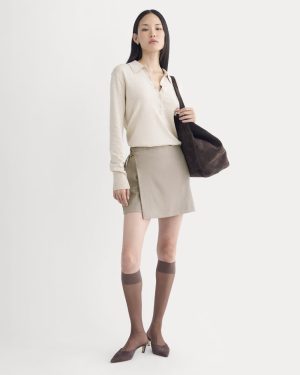 Wrap Mini Skort in Tailor Twill | Light Taupe