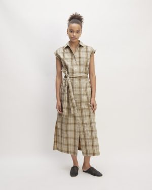The Supima® Cotton Short-Sleeve Shirt Dress | Pale Khaki Plaid