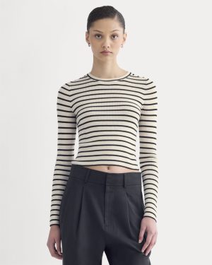 The Cropped Crew Top in Ultrafine Merino | Parchment / Black