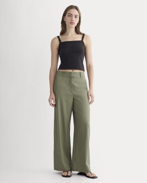 The Wide-Leg Pant in Stretch Linen | Lichen Green