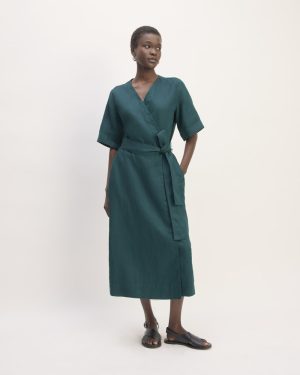 The Wrap Dress in Linen | Dark Sea
