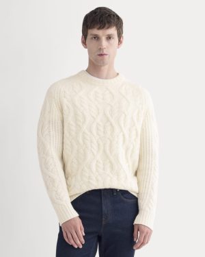 Cable Knit Crew in Luxe Merino | Bone