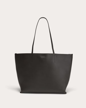 The Luxe Medium Italian Leather Tote | Black