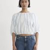 The Gauze Puff-Sleeve Top | Bone / Dutch Blue