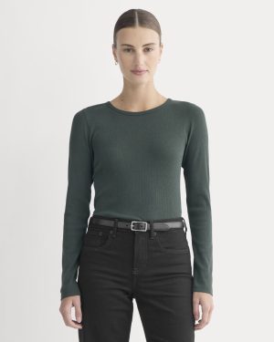 The Luxe Rib Long-Sleeve Crew | Heathered Dark Sea