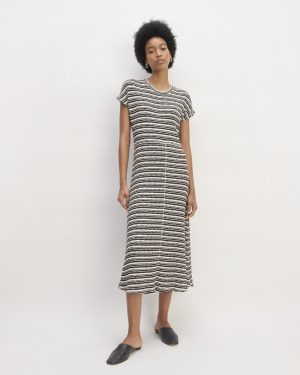 The Rib-Knit Cap-Sleeve Midi Dress | Bone / Black