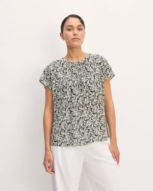The Gathered Neck Top | Black / Bone Mini Floral