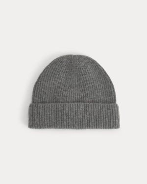 The Cashmere Ribbed Beanie | Heather Charcoal