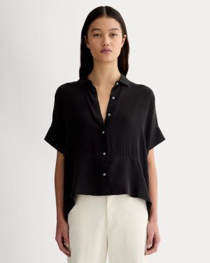 The Boxy Shirt in Washable Silk | Black