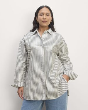 The Supima® Cotton Boyfriend Shirt | White / Moss Green