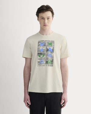 The Everlane x Parks Project Essential Organic Crew | Forged Iron / Birch / Granada Sky Blue / Green