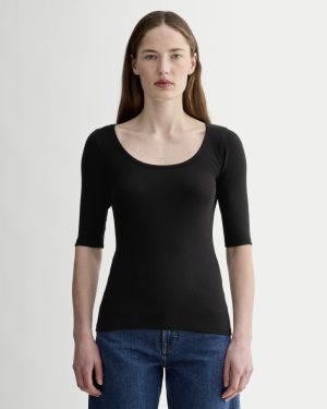 The Luxe Rib Scoop-Neck Tee | Black